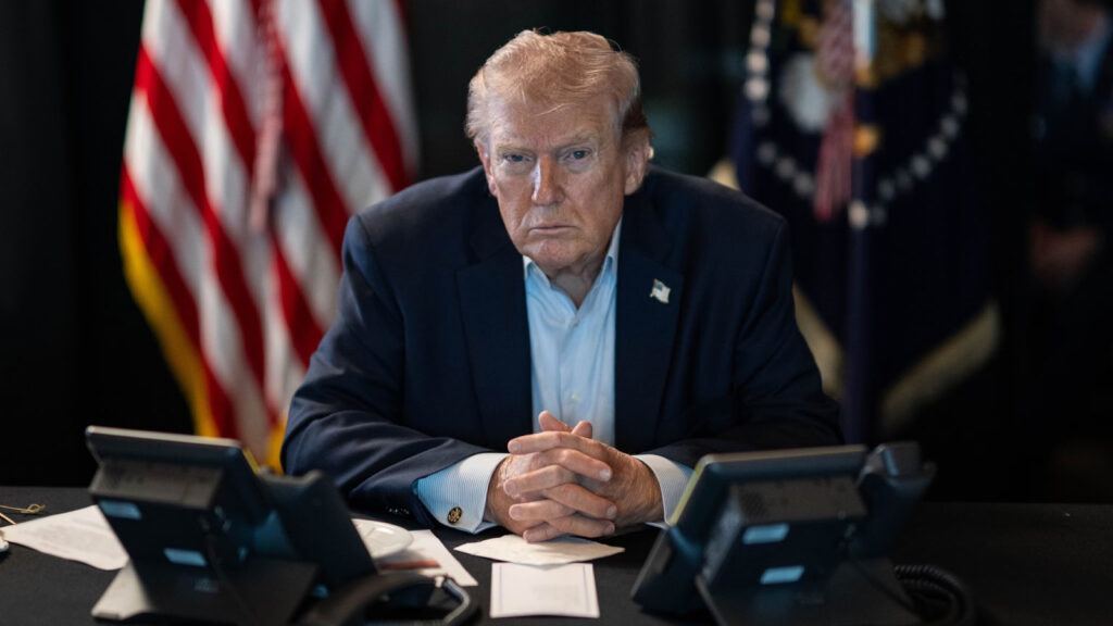 Donald Trump addressing media amid debate over Afghanistan withdrawal and Iran war strategy
