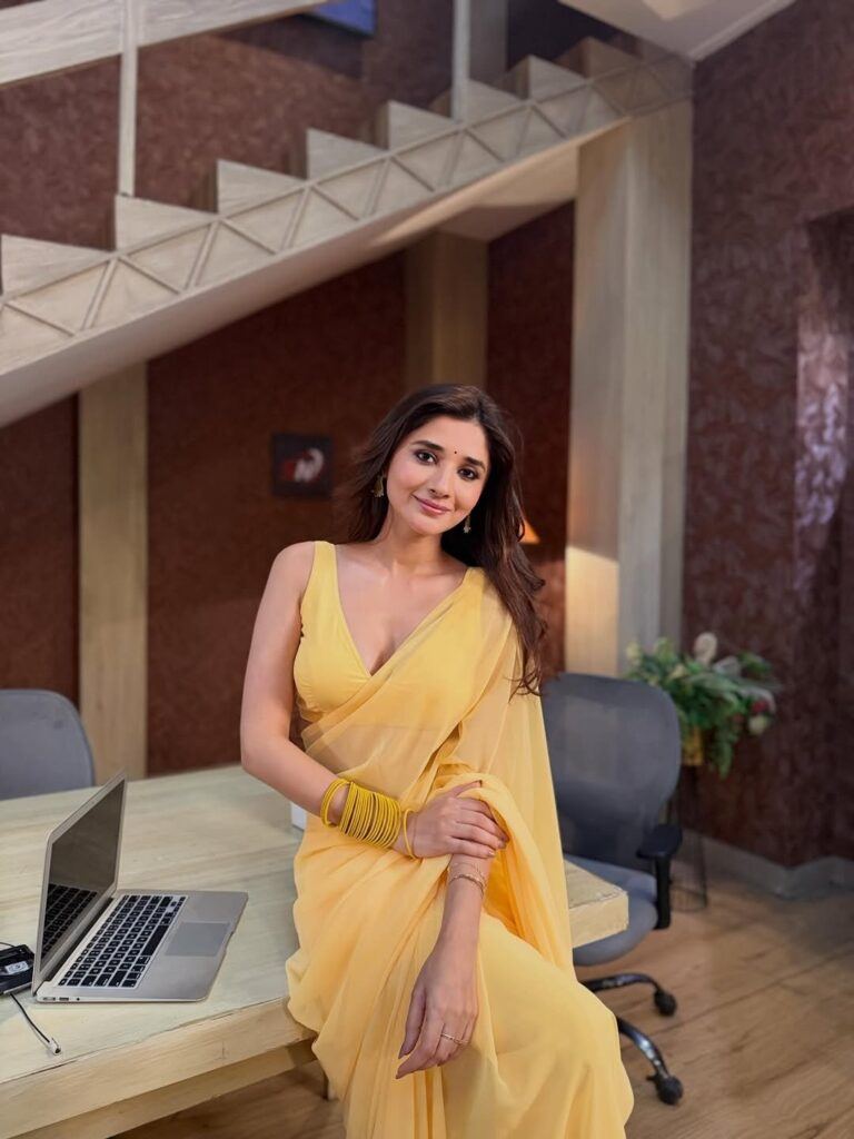 Kanika Mann elegant saree look indoors