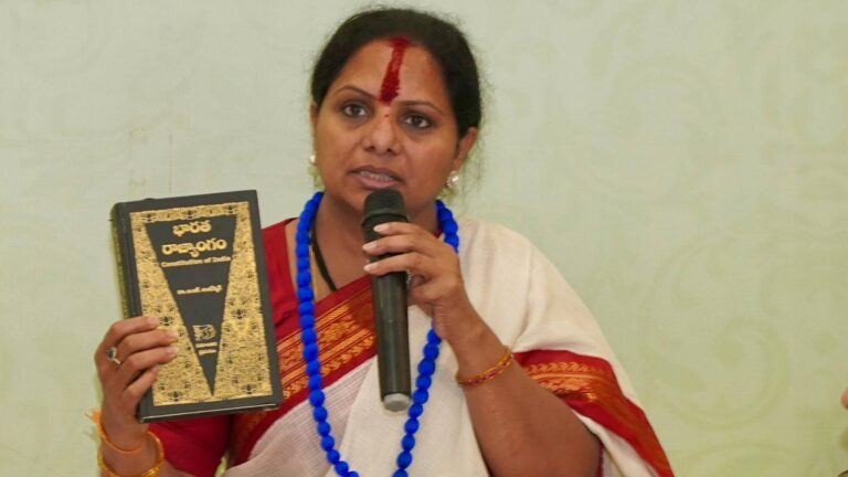 Kavitha protest at Velugumatla demolition site