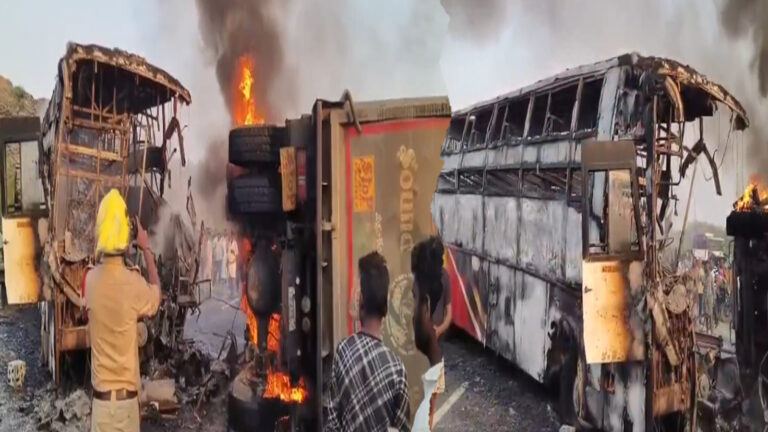 Markapuram bus fire accident scene