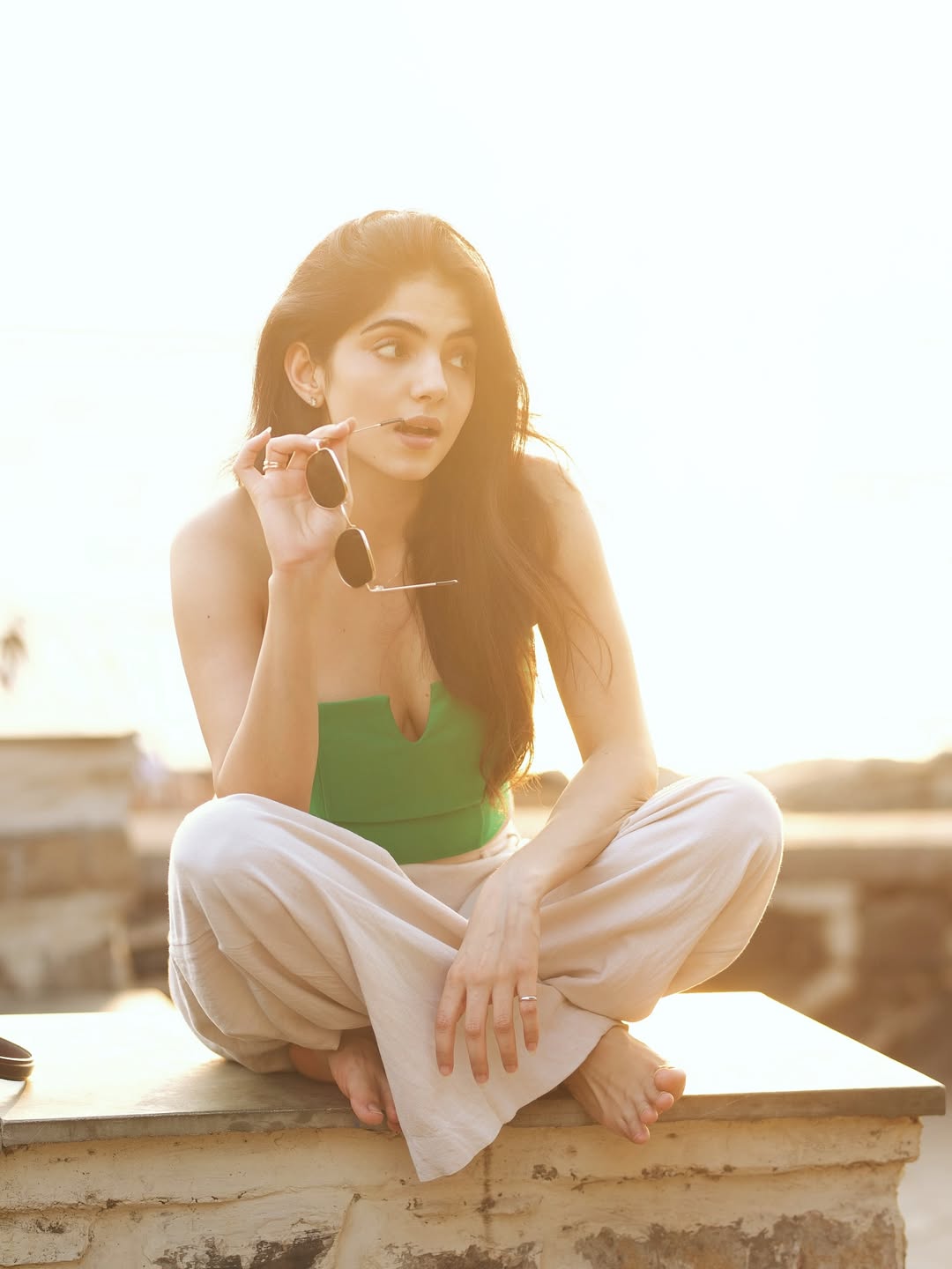 Misha Narang Poses In Green Halter Crop Top