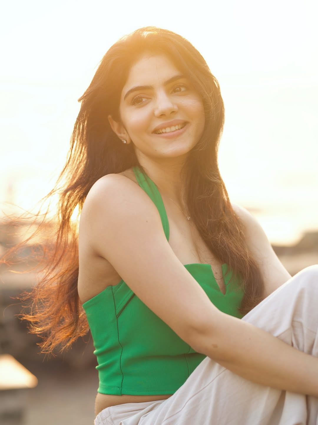 Misha Narang Sitting Gracefully In Linen Pants