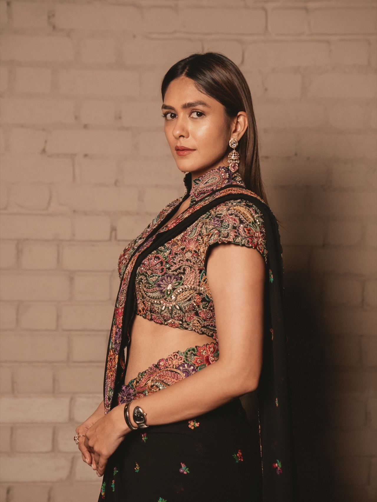 Close Up Of Mrunal Thakur In Embroidered Blouse