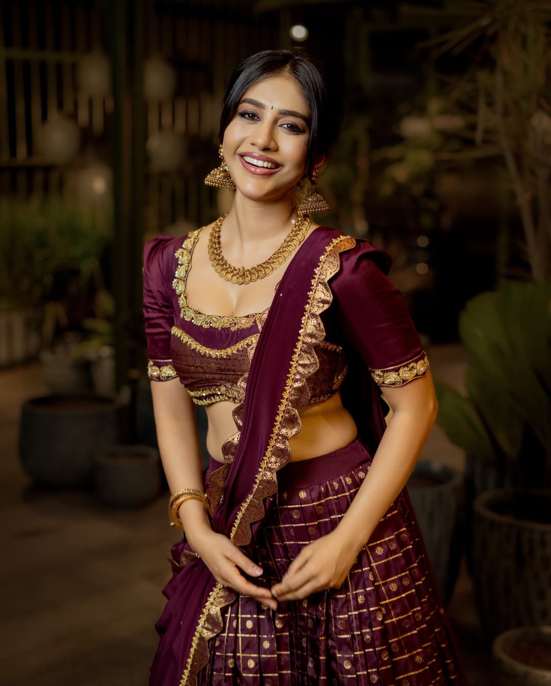 Nabha Natesh Flaunting Navel In Traditional Fit