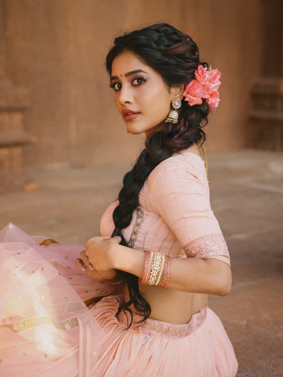 Nabha Natesh Traditional Glam With Floral Hair Touch