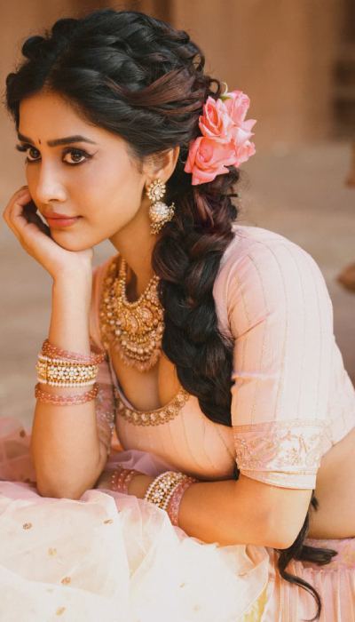 Nabha Natesh Peach Lehenga Glam Photo Gallery