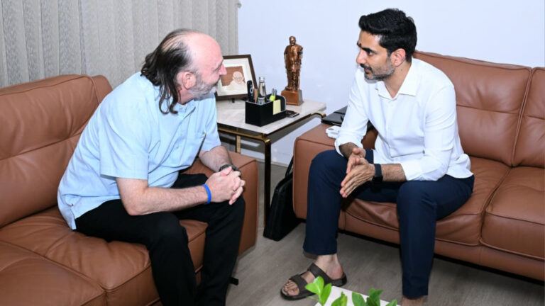 Nara Lokesh meeting Mancho Ferrer after resolving RDT funding issue and restoring services in Andhra Pradesh