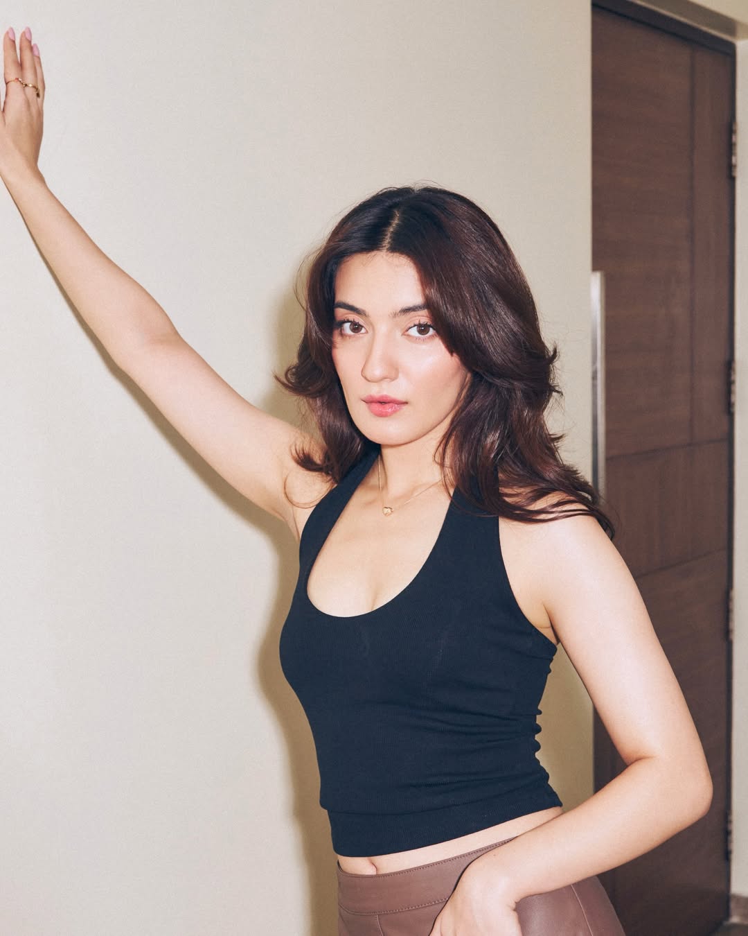 Stylish Pratibha Ranta Leaning In Leather Skirt