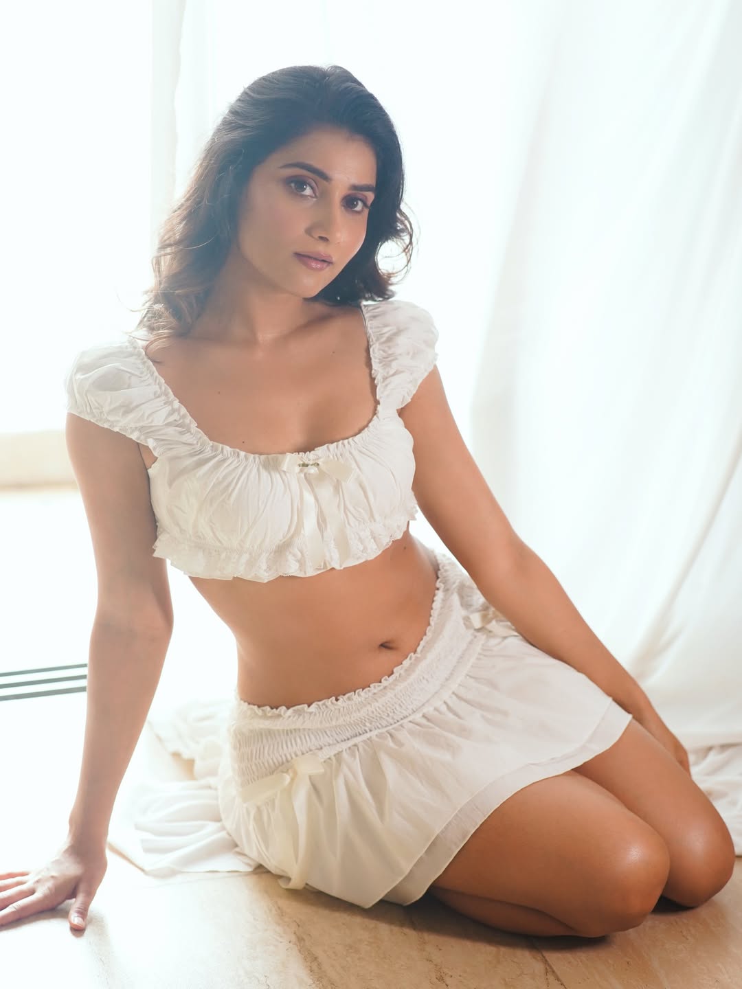 Prisha Singh Wearing Trendy White Ruffled Skirt