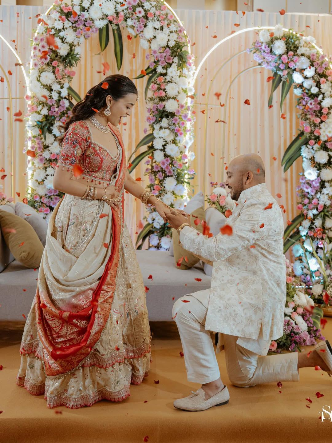 Akriti Agarwal Elegant Lehenga Engagement Pose