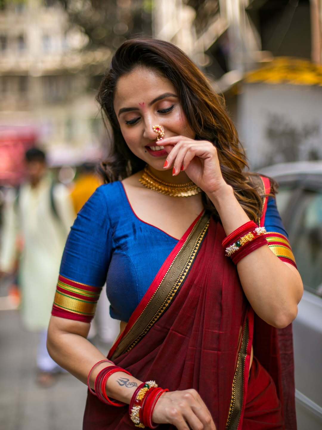 Priyanka Kholgade Striking Gaze In Blue Blouse