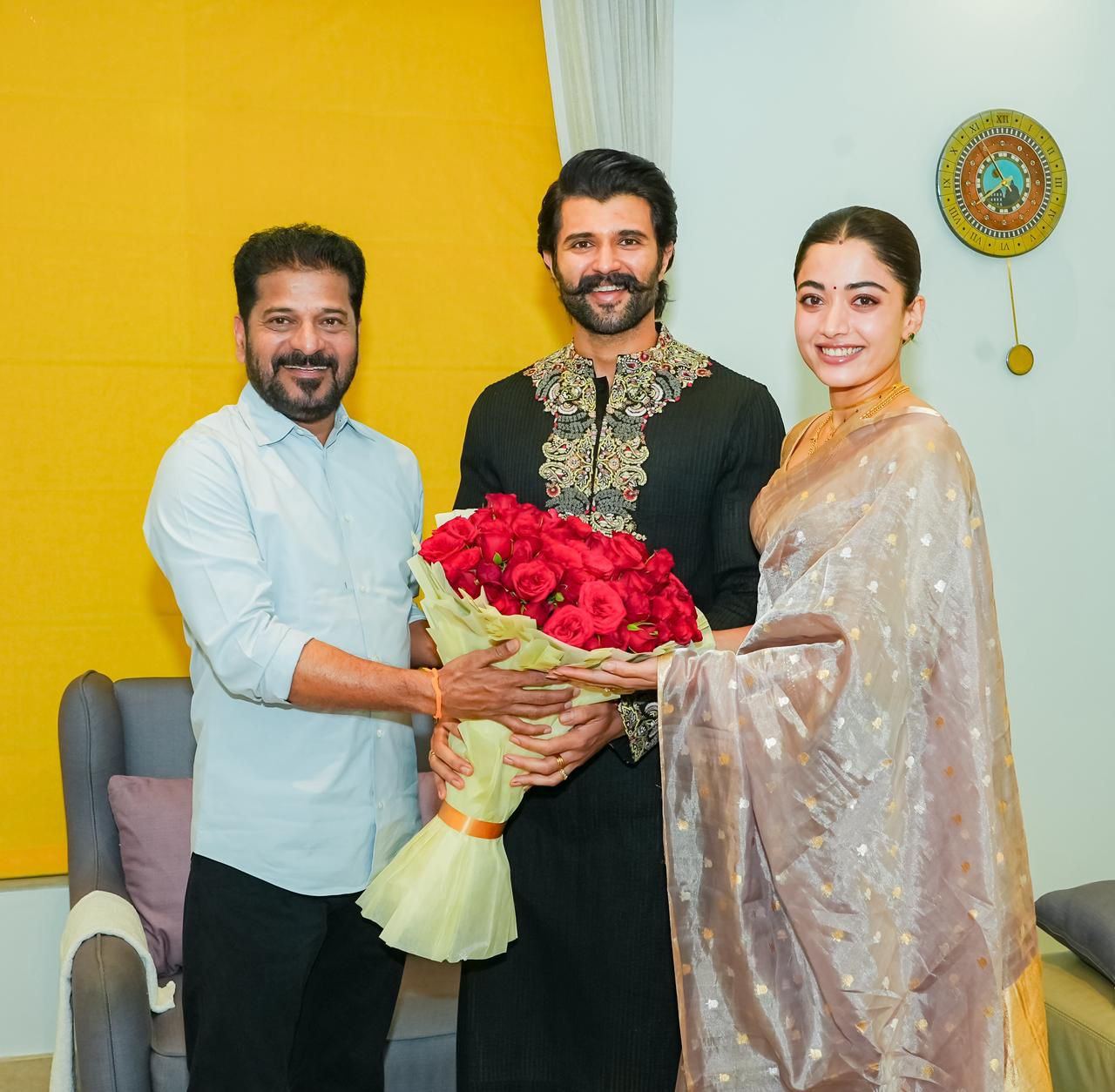 CM Revanth Reddy Presenting Red Roses To Vijay