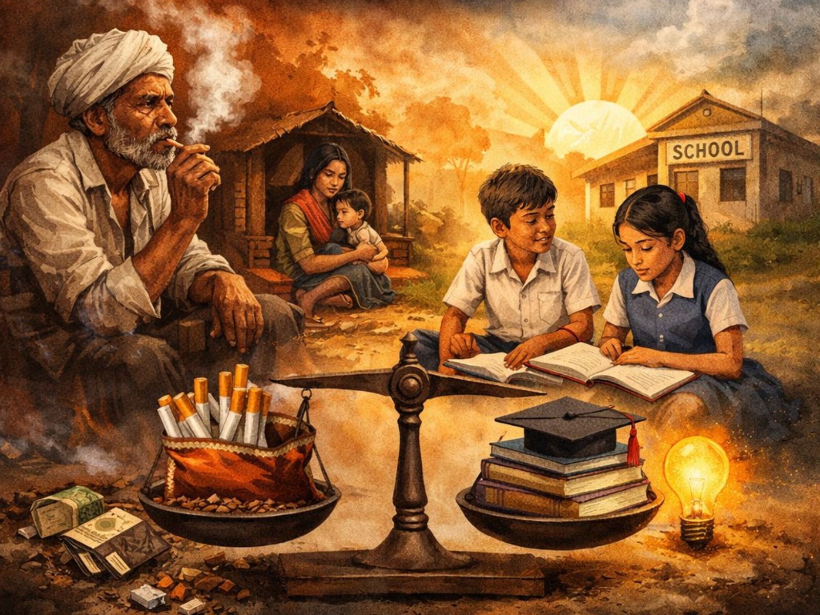 Rural India education vs tobacco spending