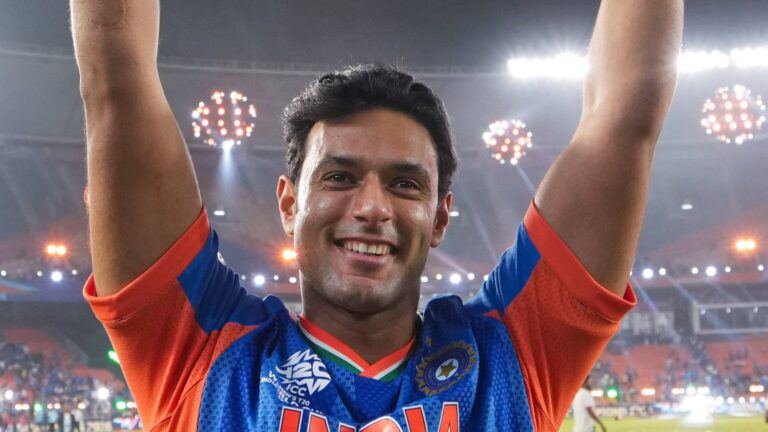 Shivam Dube celebrating T20 World Cup win