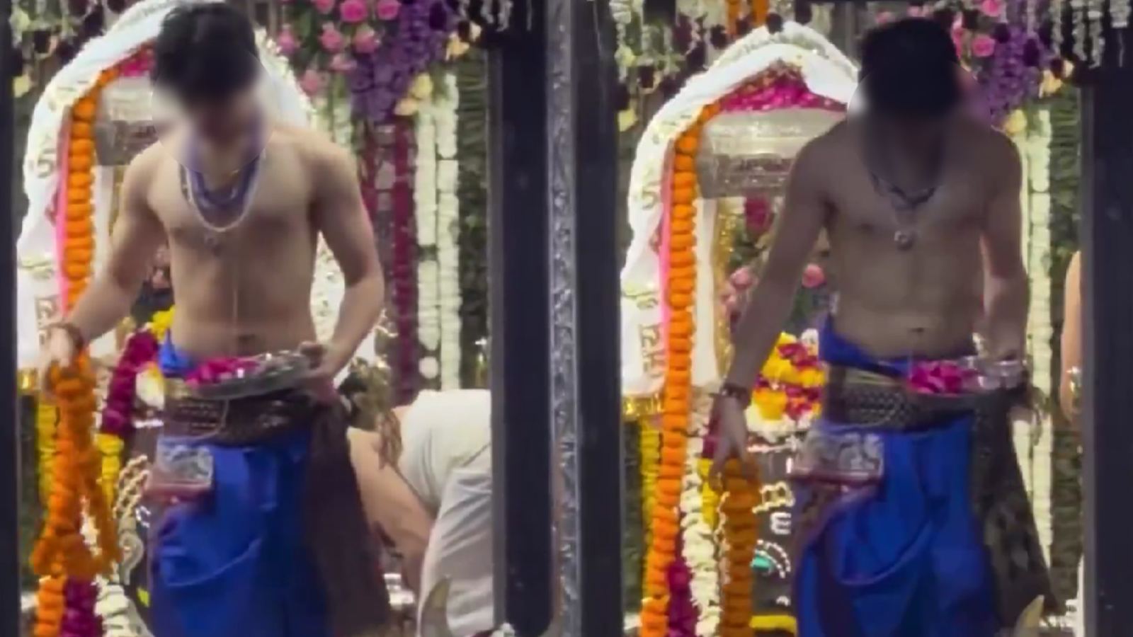 Priest performing ritual inside temple