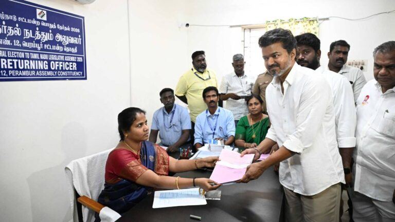 TVK Vijay files nomination in Perambur