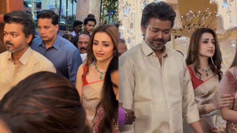 Vijay and Trisha appearing together in Chennai amid controversy and divorce rumours involving Sangeetha
