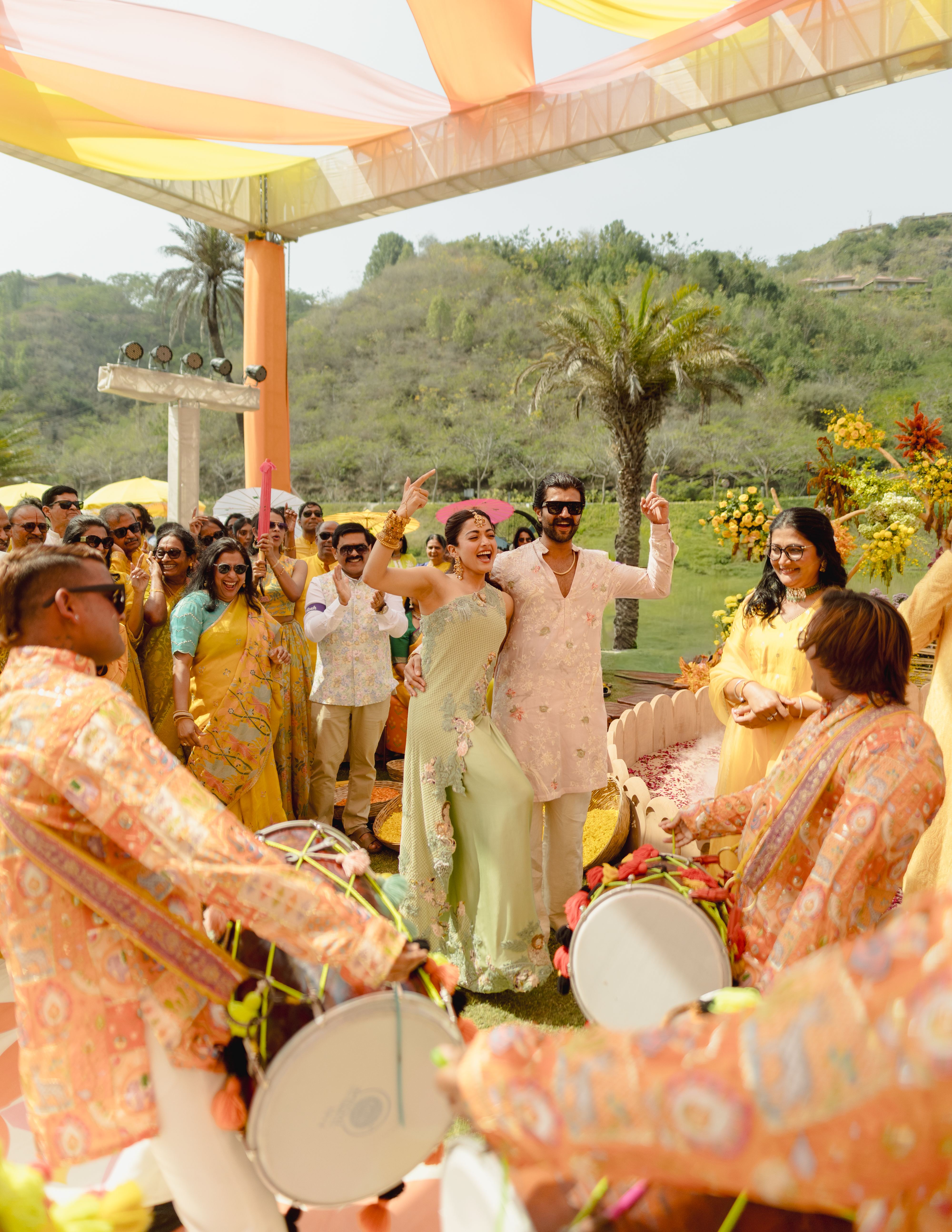 Vijay And Rashmika Celebrate With Flower Rain