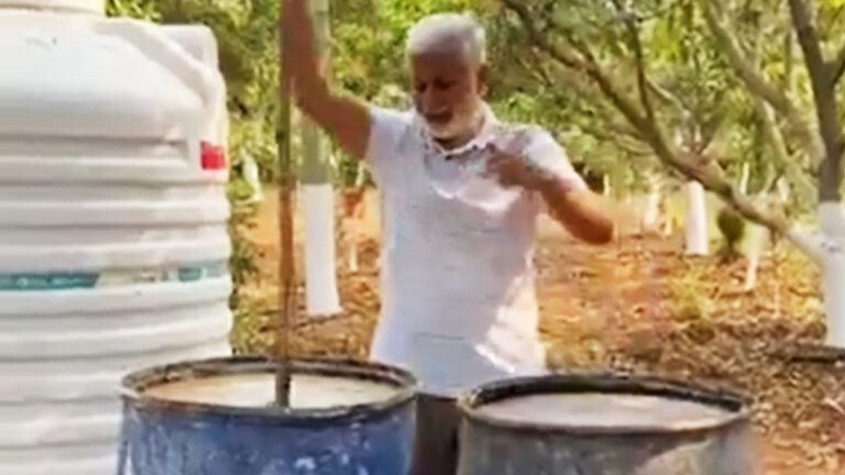 Vijayasai Reddy preparing organic farming mixture amid political controversy and liquor scam allegations