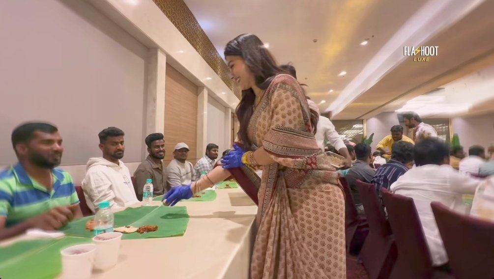 Rashmika Serving Food On Banana Leaf Table