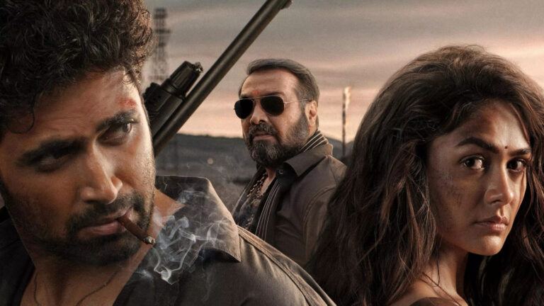 Adivi Sesh in Dacoit movie still with intense look and promotional visuals