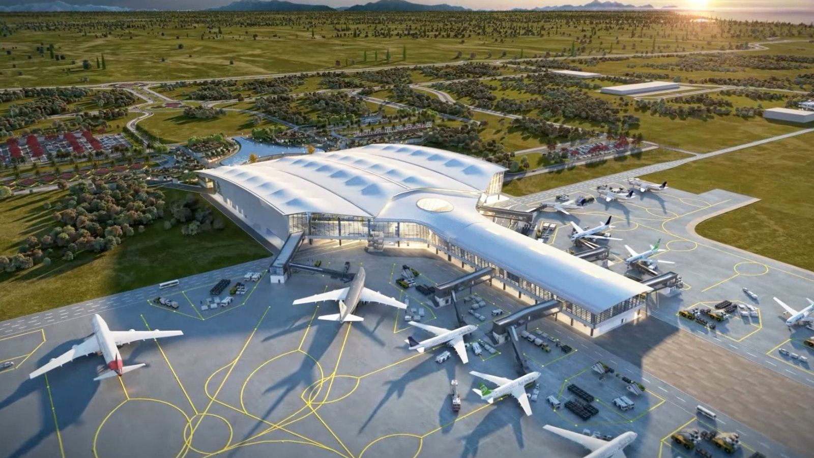 Bhogapuram International Airport construction site in Andhra Pradesh nearing completion