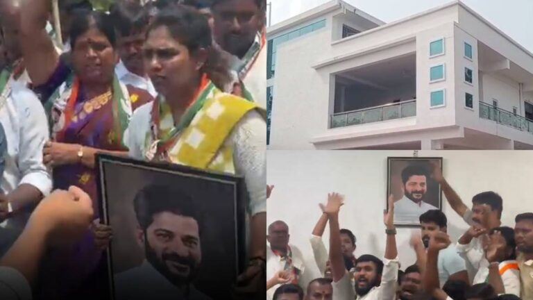 Congress workers attacking KCR camp office in Gajwel causing political tension in Telangana