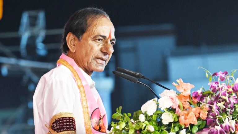 KCR speaking at public meeting amid speculation over political strategy and alliances in Telangana