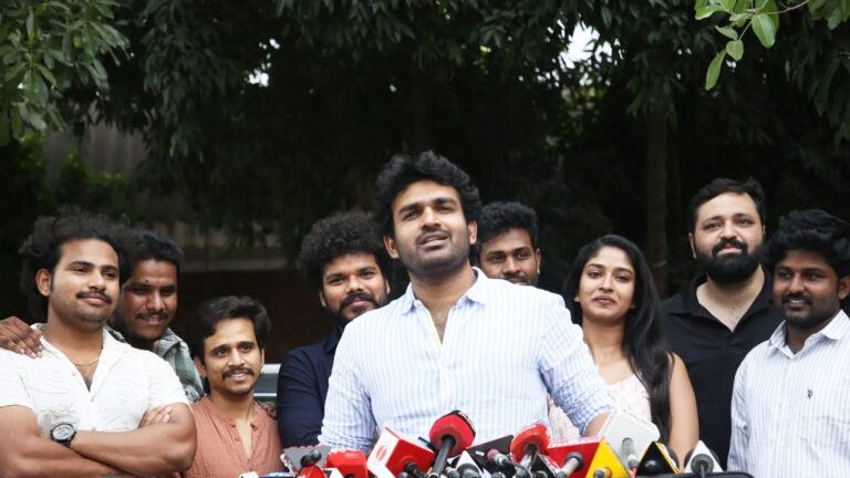 Kiran Abbavaram promoting Thimmarajupalli movie with cast and team