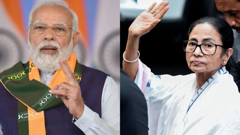 Mamata Banerjee addressing rally during West Bengal election campaign against BJP