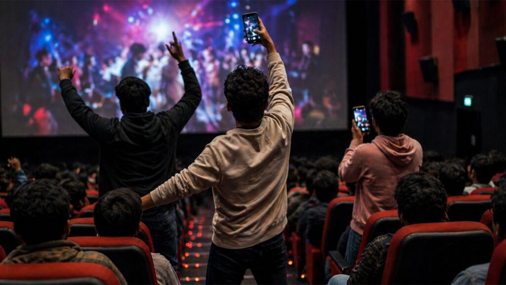 Reels being filmed inside a cinema hall