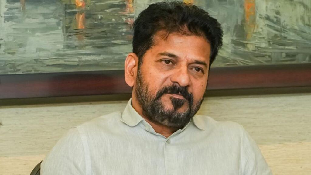Revanth Reddy addressing public as Telangana Chief Minister with confident expression