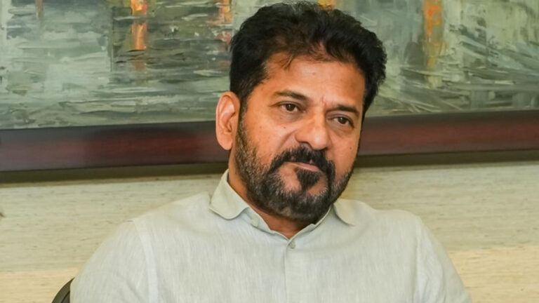 Revanth Reddy addressing public as Telangana Chief Minister with confident expression