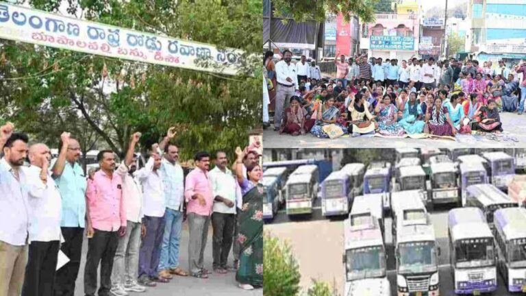 RTC workers protesting during strike in Telangana amid political tensions