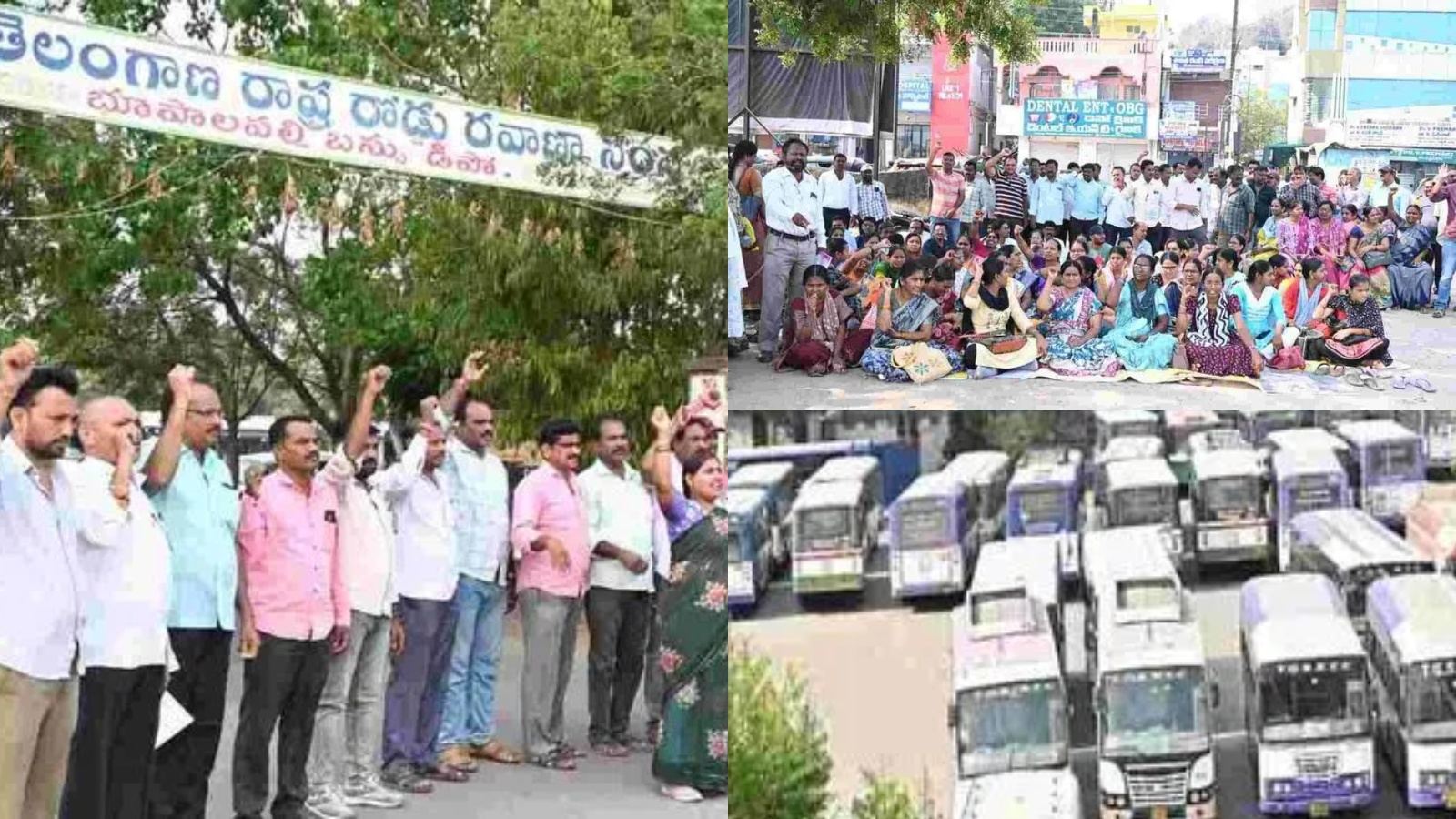 RTC workers protesting during strike in Telangana amid political tensions