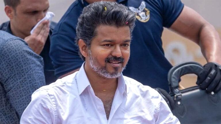 Vijay speaking at election rally