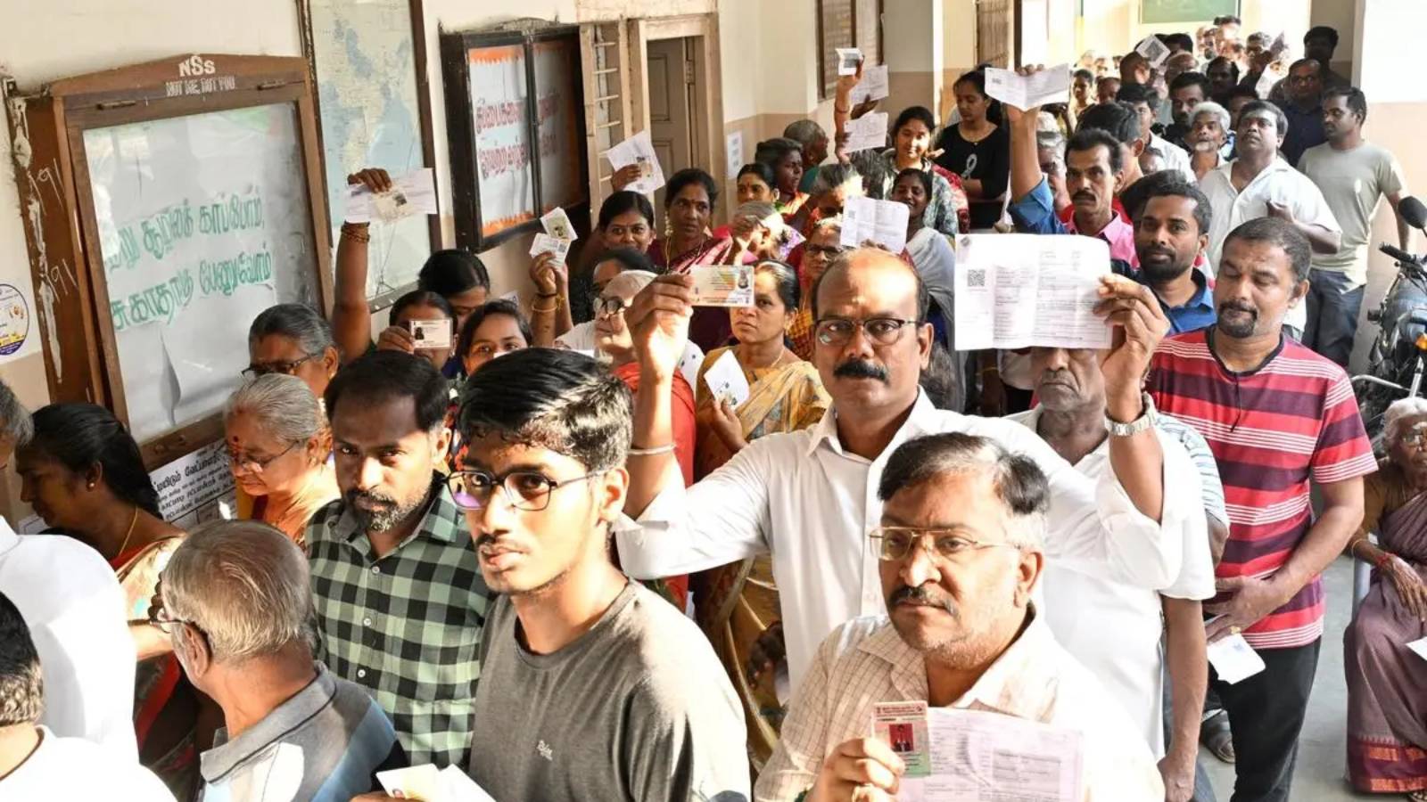 Voters queue during Tamil Nadu polling