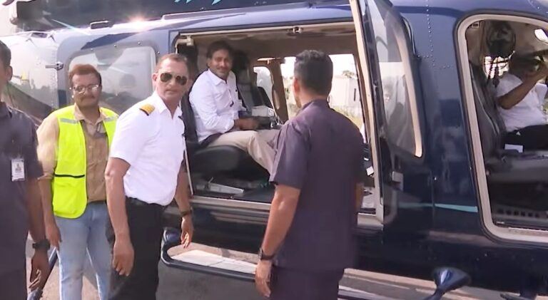 YS Jagan arriving by helicopter in Nellore