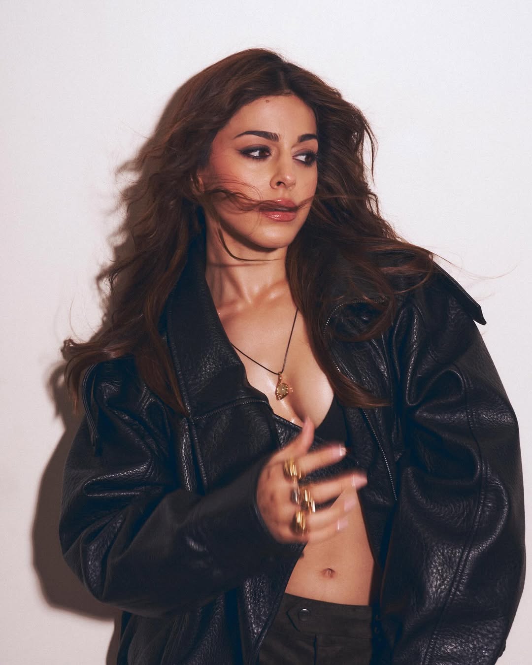 Alaya F In Oversized Leather Jacket Posing Bold