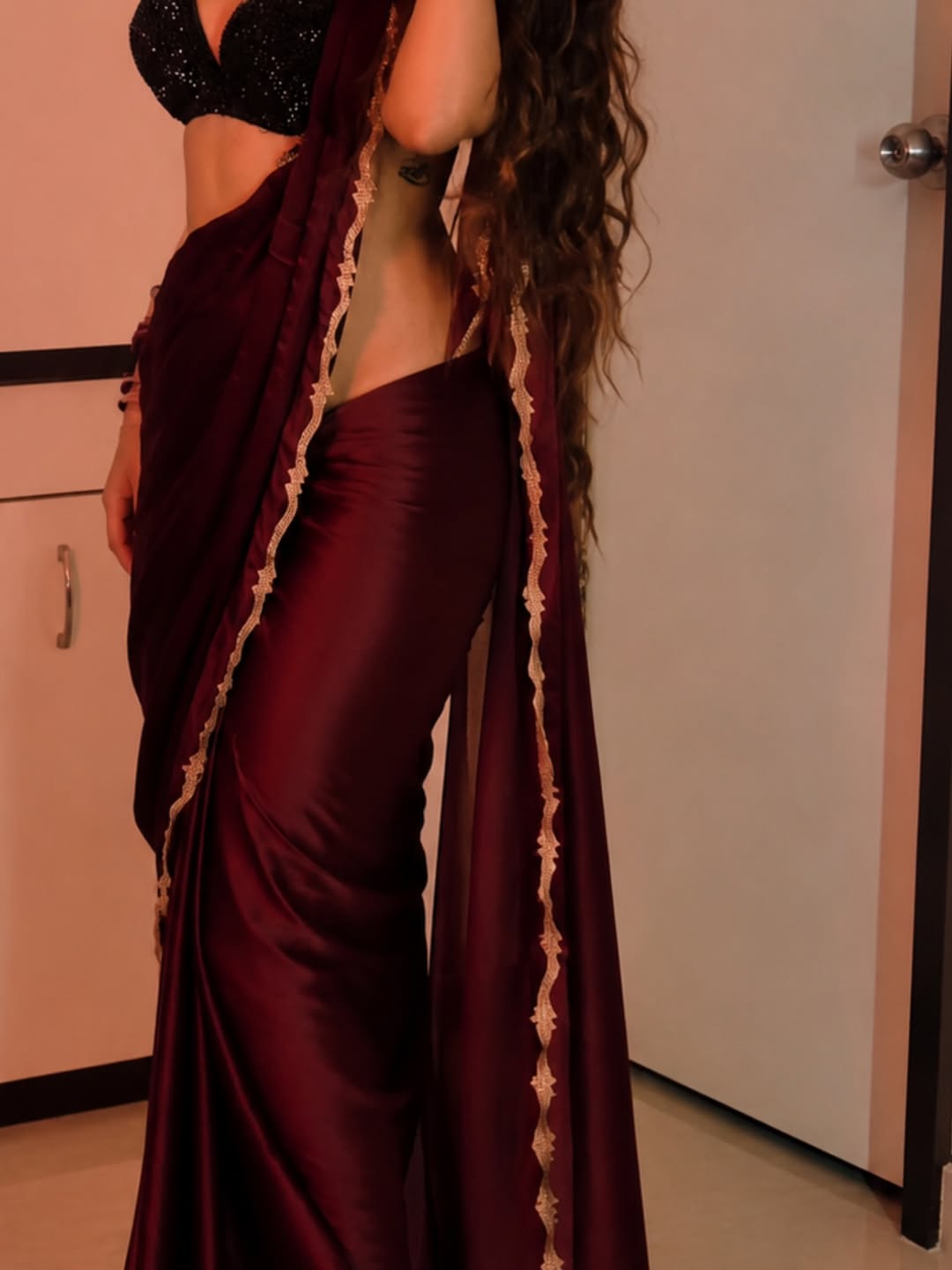 Aparna Reddy Running Hand Through Hair Saree Pose