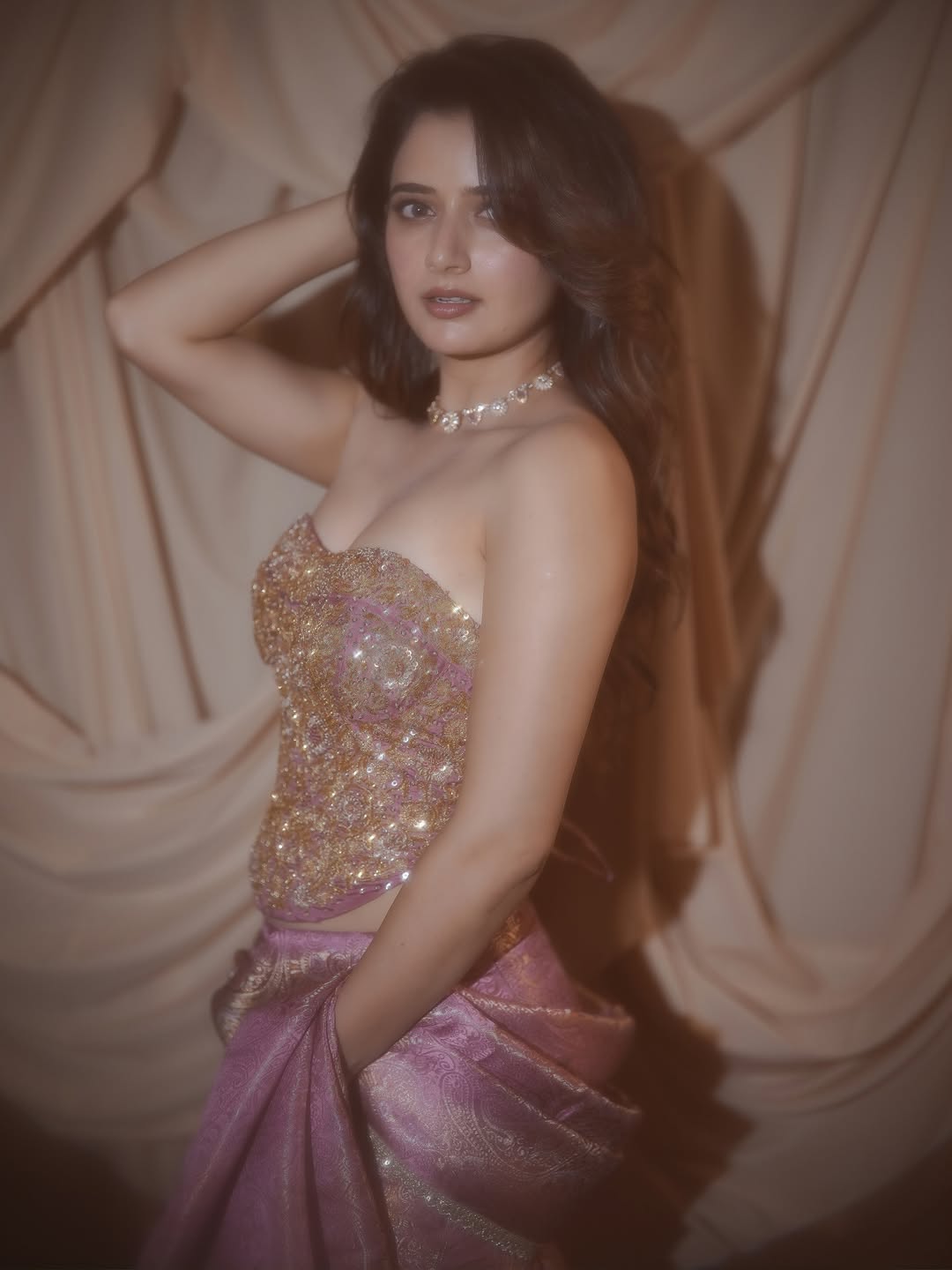 Ashika Ranganath Flaunting Shimmering Gold Corset