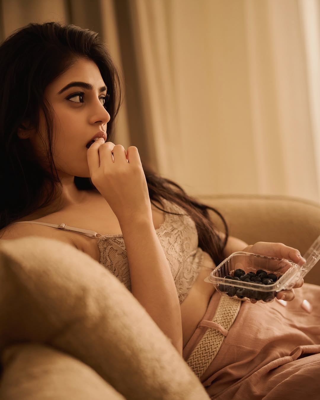 Bandhavi Sridhar Relaxing In Beige Glamwear