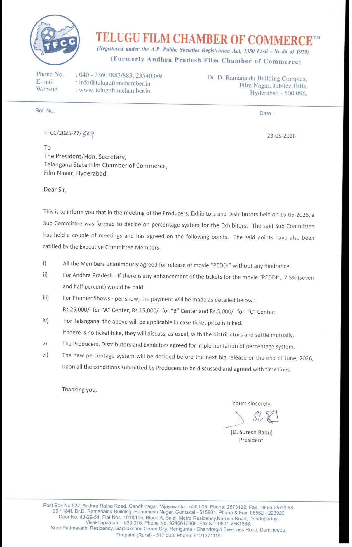 Peddi release agreement Tollywood dispute ends