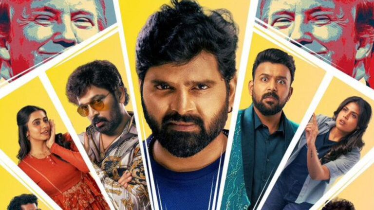 Gayapadda Simham movie showing spoof scenes inspired by KGF, Salaar, and Pokiri films in Telugu cinema