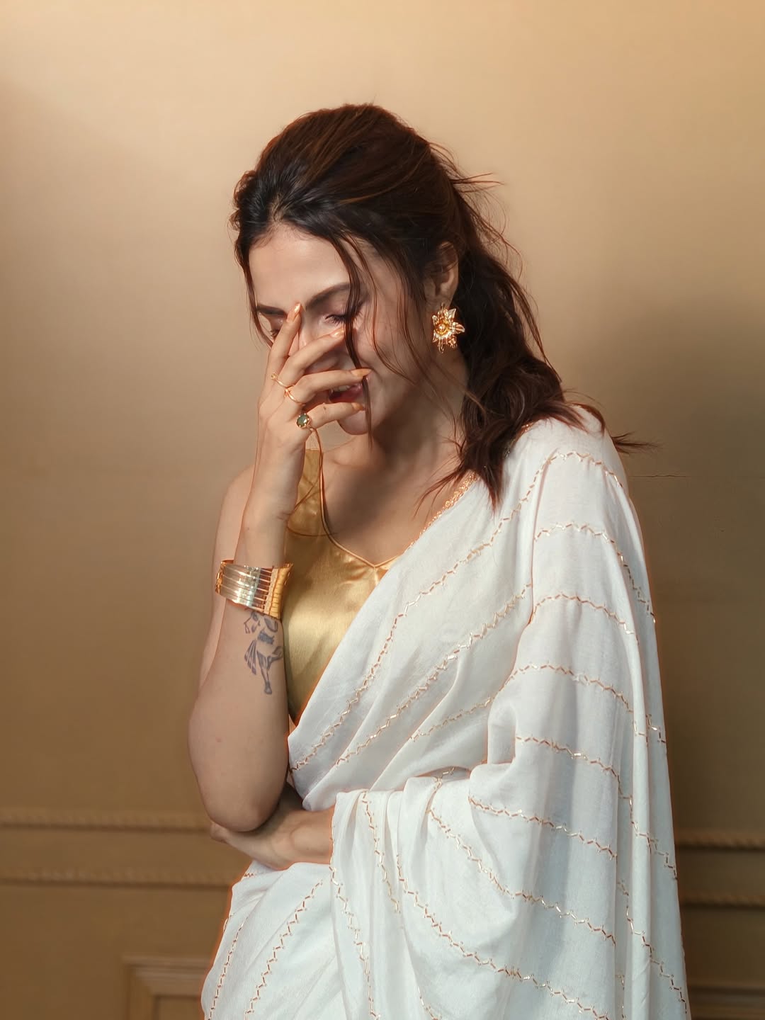 Shy Face Cover Pose Suits Jyotirmoyee Perfectly