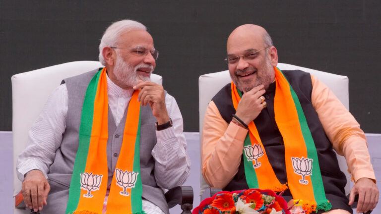 Narendra Modi and Amit Shah during discussions about BJP’s political expansion plans in Telangana after West Bengal victory