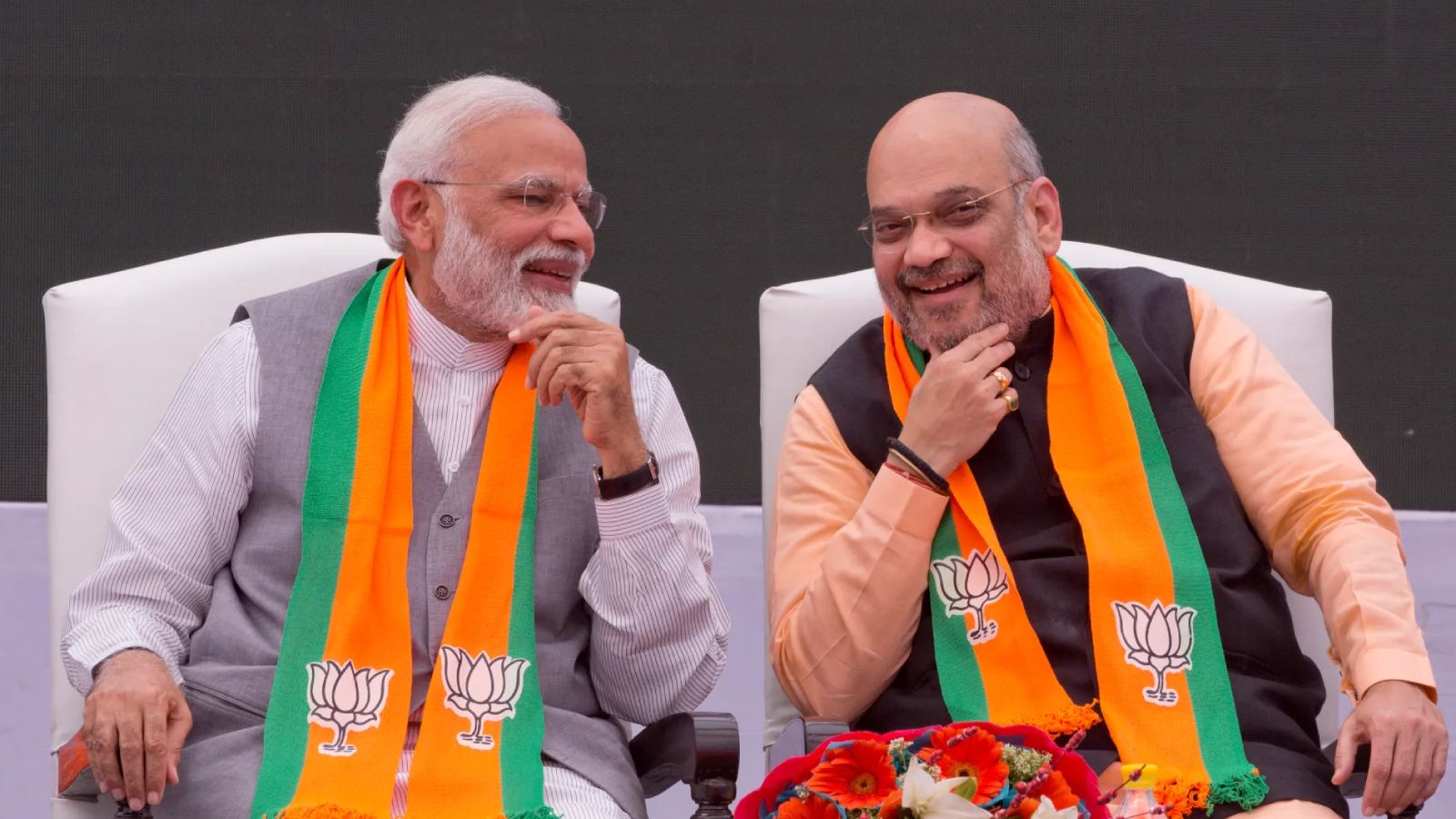 Narendra Modi and Amit Shah during discussions about BJP’s political expansion plans in Telangana after West Bengal victory