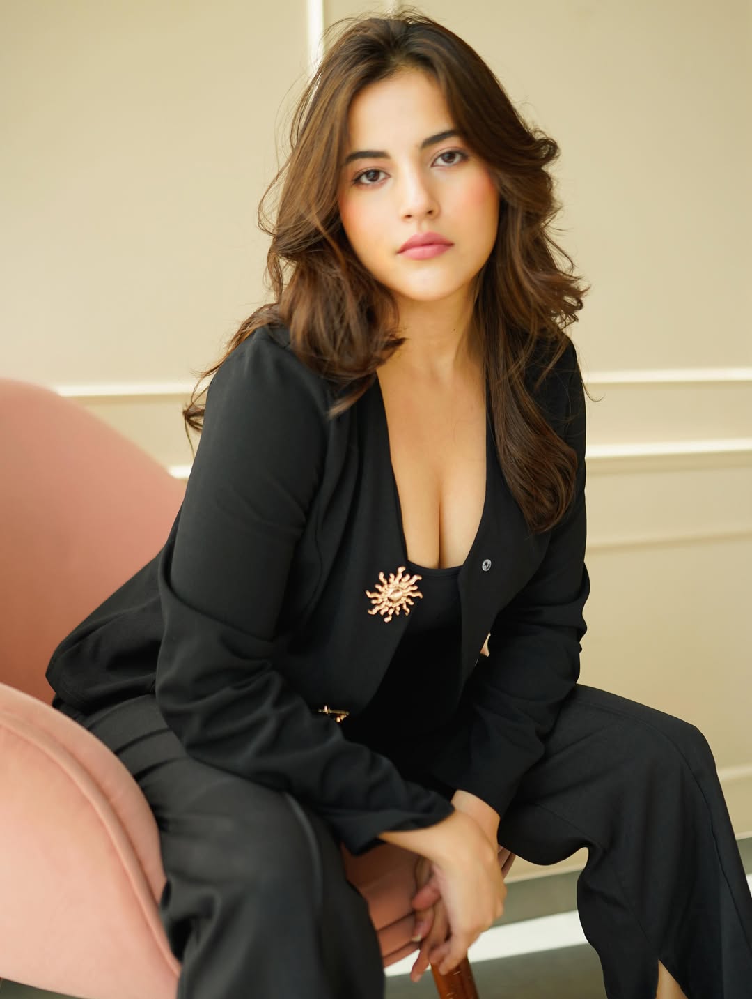Pratibha Choudharry Lounging On Pink Velvet Chair