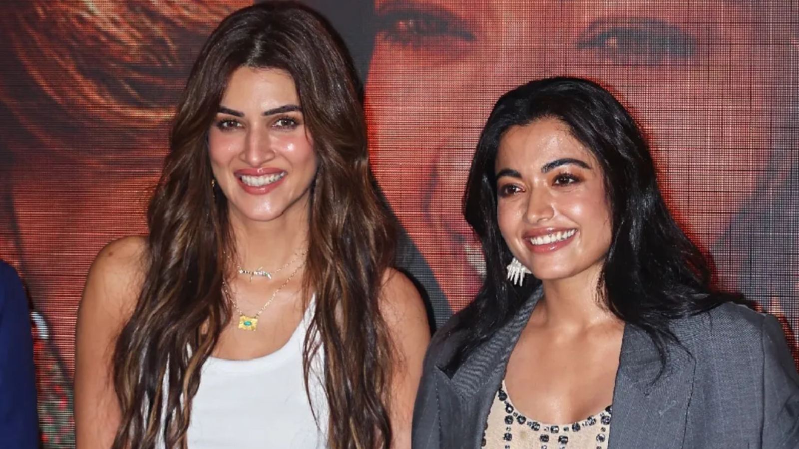 Rashmika and Kriti at Cocktail 2 event
