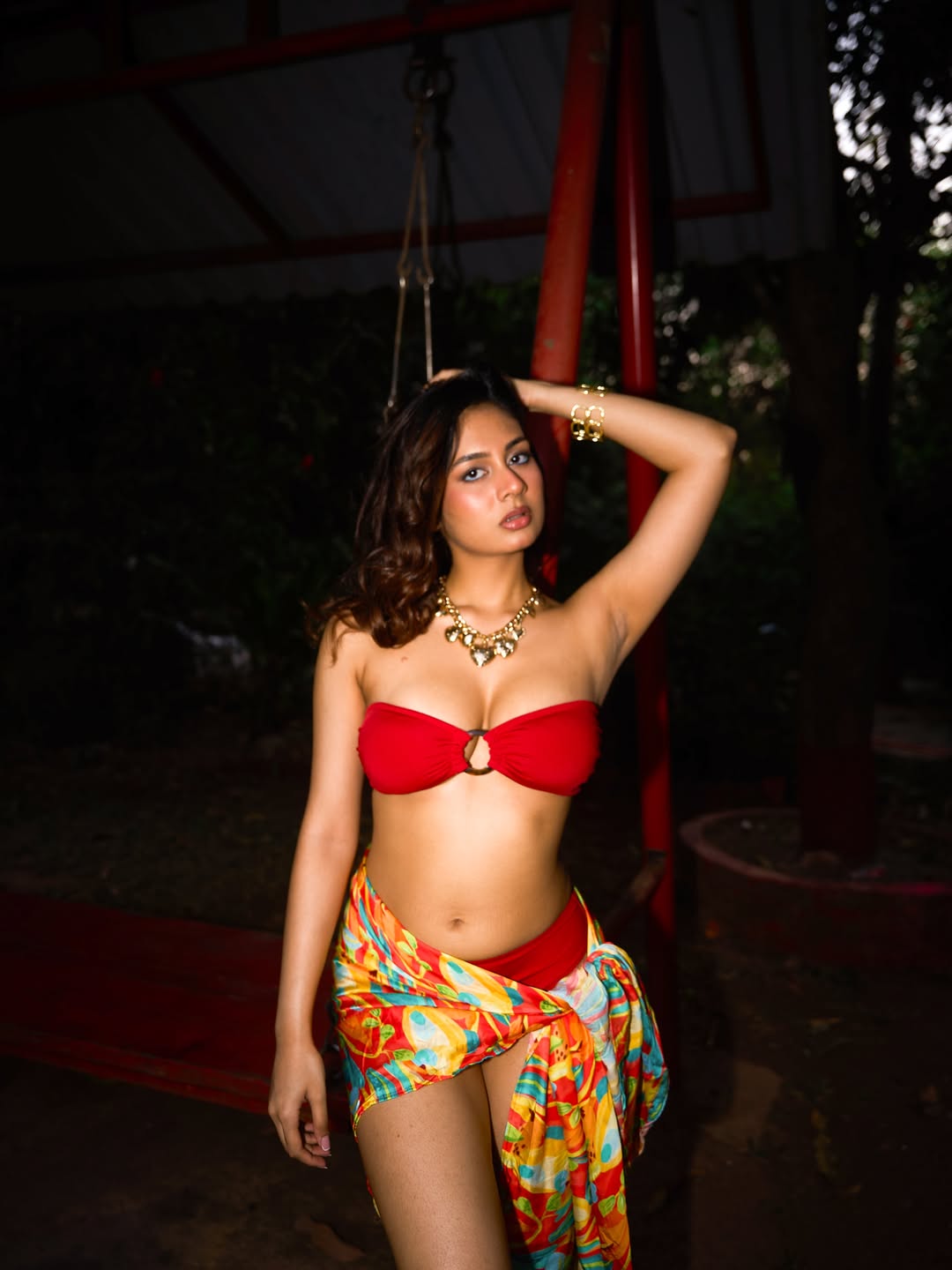 Srushti Bannatti Poses In Crimson Bandeau Bikini
